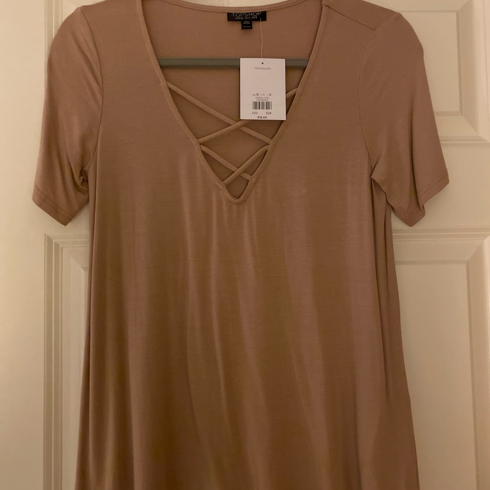 Top Shop brown cross neck tee